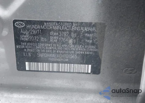 2012 Hyundai Elantra Gls from USA, damaged, VIN 5NPDH4AEXCH101565